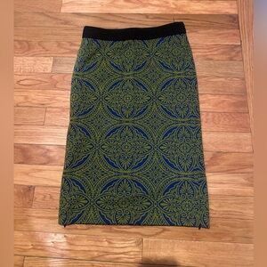 Anthropologie Maeve‎ Blue Green Medallion Jaquered Stretch Pencil Skirt XS Boho